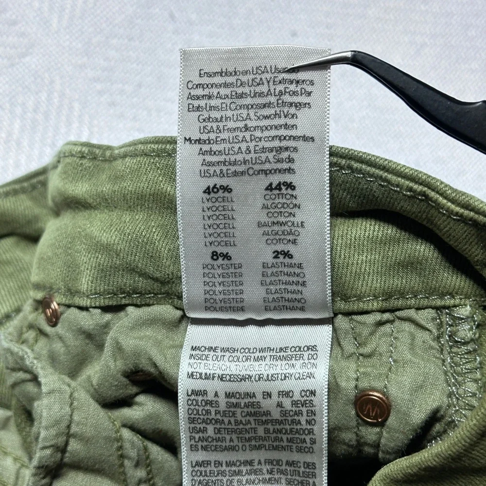 Mother High Waisted Looker Ankle Fray Jeans Womens 28 Stretch Military Green